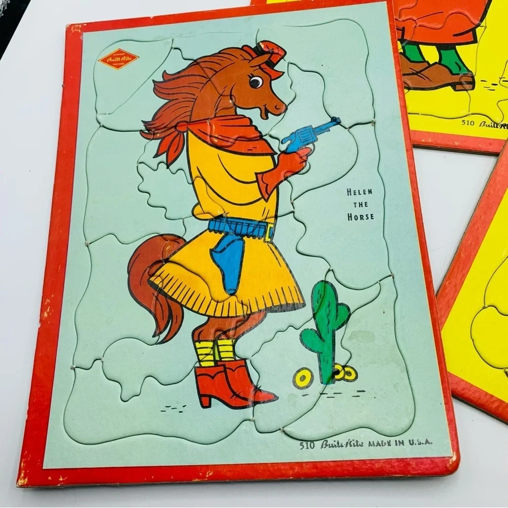Vintage Built-Rite Animal Tray Puzzles – Set of 3 (Percy Panda, Sammy Squirrel)